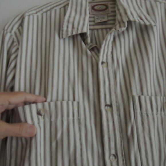Banana Republic Shirt Size M Off White + Tan Cotton Ticking L/S - Vtg 80s Label - Picture 3 of 8